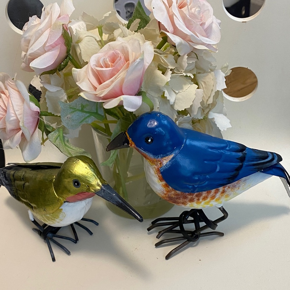 Colorful Metal Bird Figurines Set